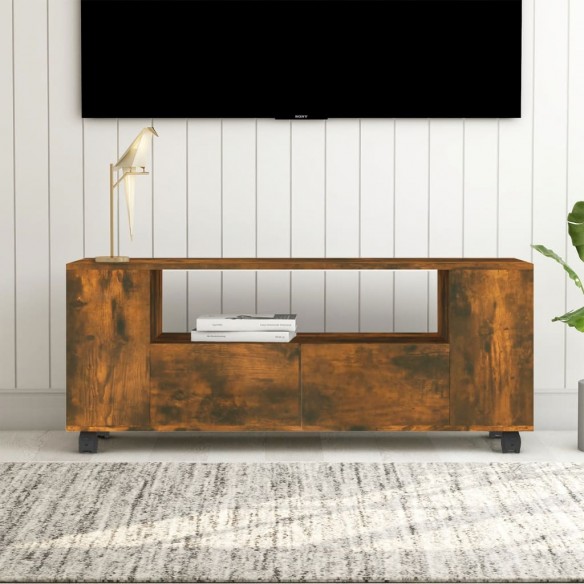 Meuble TV chêne fumé 120x35x48 cm bois d'ingénierie