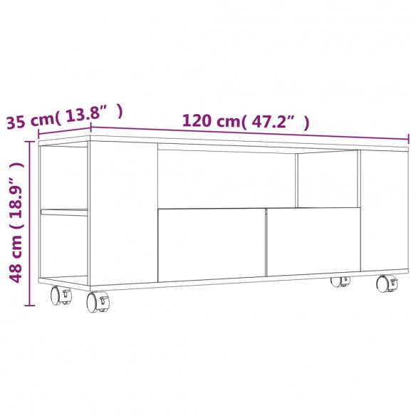 Meuble TV chêne fumé 120x35x48 cm bois d'ingénierie