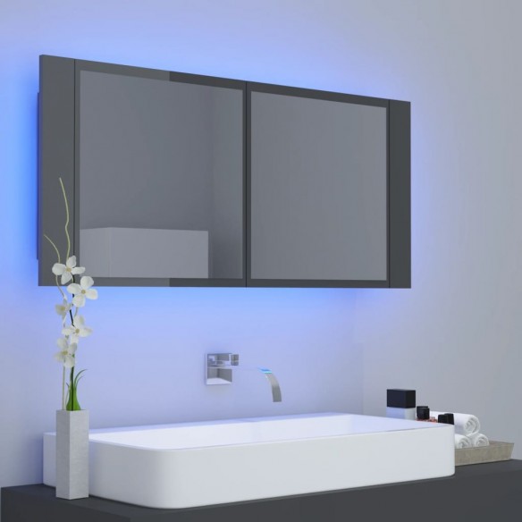 Armoire à miroir de bain à LED Gris brillant Acrylique