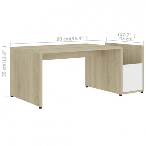 Table basse Blanc et chêne sonoma 90x45x35 cm Aggloméré