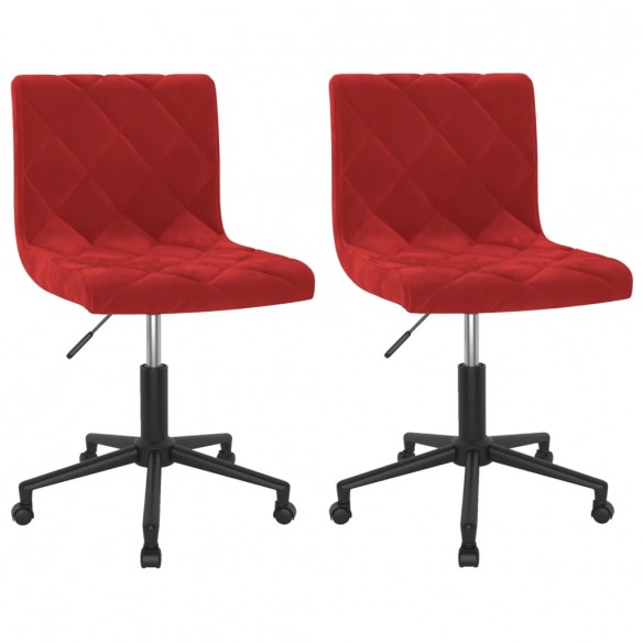 Chaises pivotantes salle à manger 2 pcs Rouge bordeaux Velours