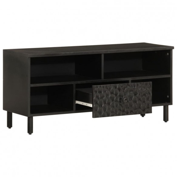 Meuble TV noir 100x33x46 cm bois massif de manguier