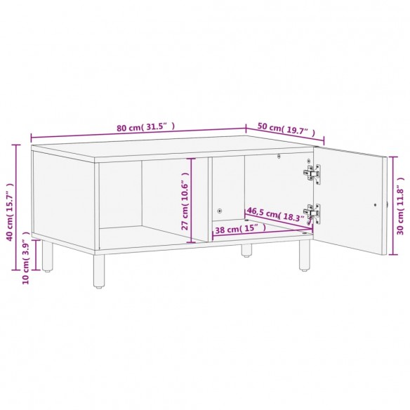 Table basse noir 80x50x40 cm bois massif de manguier