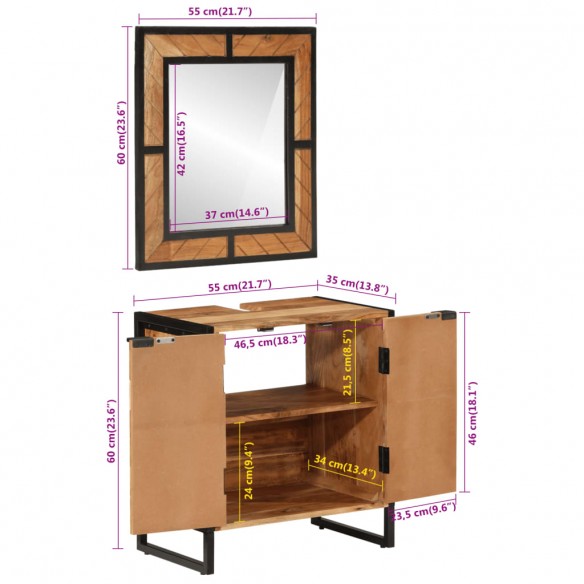 Ensemble de meubles salle de bain 2 pcs fer et bois d'acacia