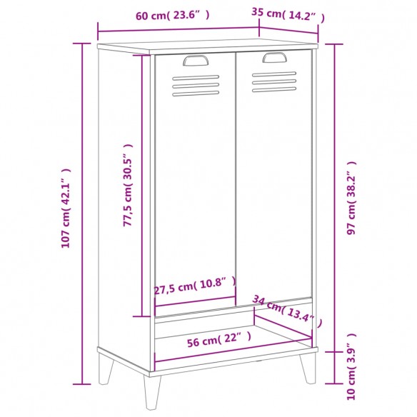 Armoire à chaussures VIKEN blanc bois de pin solide