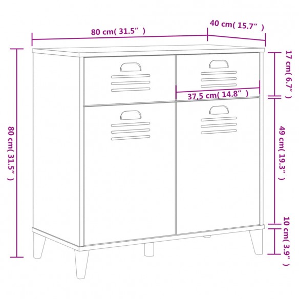 Buffet VIKEN blanc 80x40x80 cm bois massif de pin