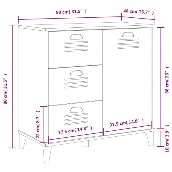 Buffet VIKEN gris anthracite 80x40x80 cm bois massif de pin