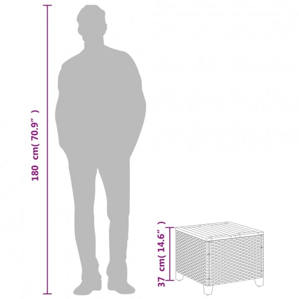 Table de jardin noir 45x45x37 cm résine tressée et bois acacia