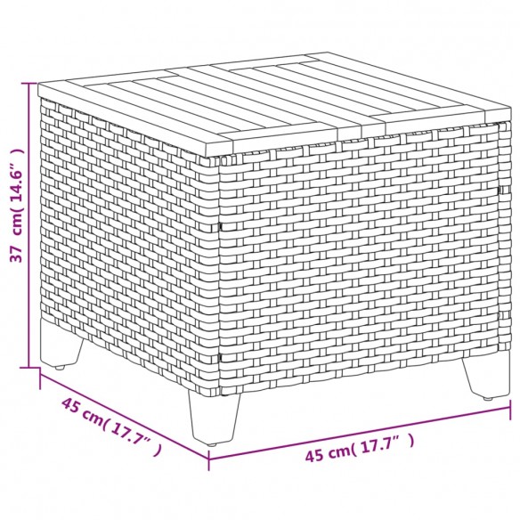 Table de jardin beige 45x45x37 cm résine tressée et bois acacia