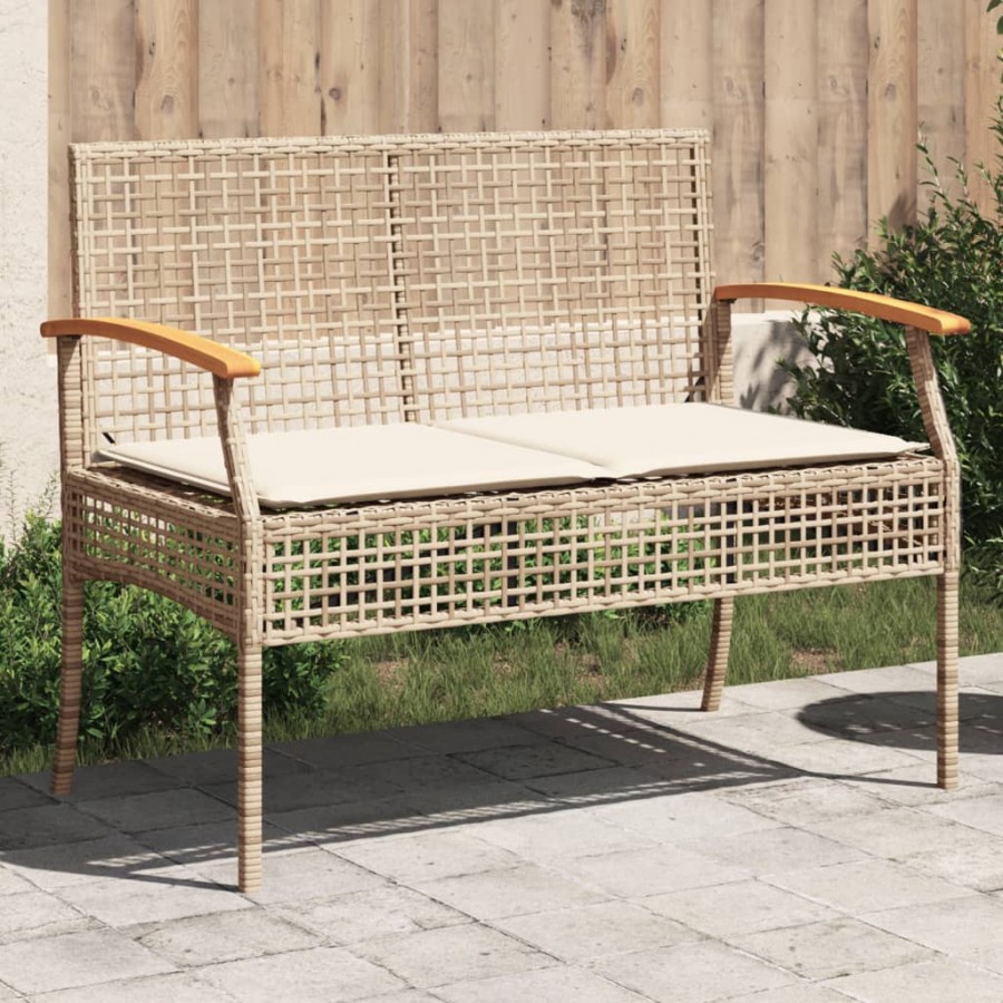 Banc de jardin avec coussin beige résine tressée et acacia