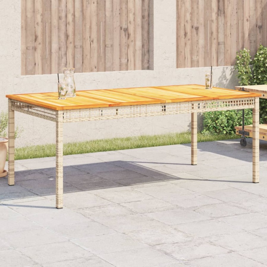 Table de jardin beige 180x90x75 cm résine tressée et acacia