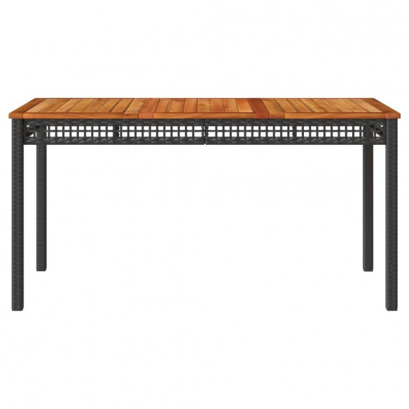 Table de jardin noir 140x80x75 cm résine tressée et bois acacia