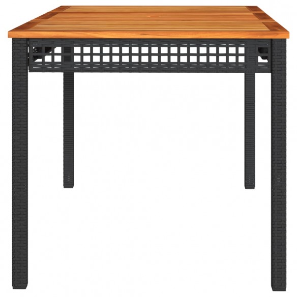 Table de jardin noir 140x80x75 cm résine tressée et bois acacia