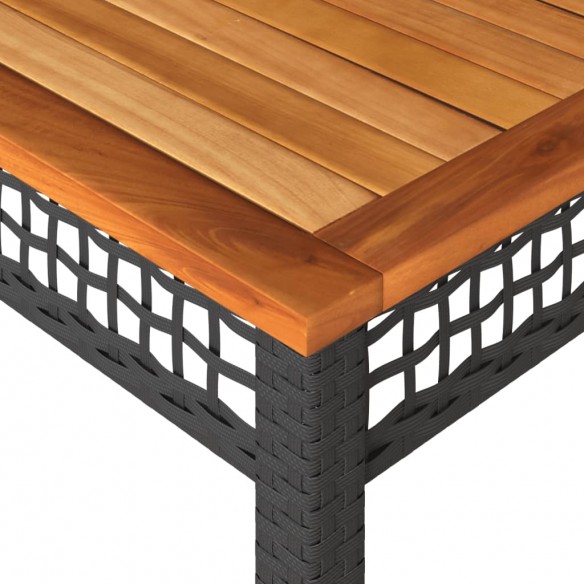 Table de jardin noir 140x80x75 cm résine tressée et bois acacia