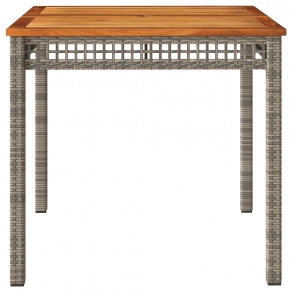 Table de jardin gris 80x80x74 cm résine tressée et bois acacia