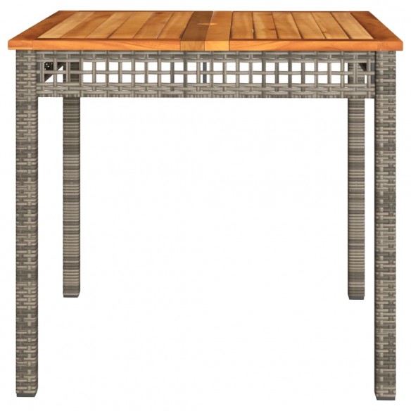 Table de jardin gris 80x80x74 cm résine tressée et bois acacia