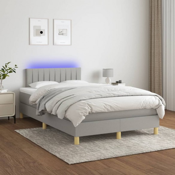 Cadre de lit matelas LED gris clair 120x190 cm tissu