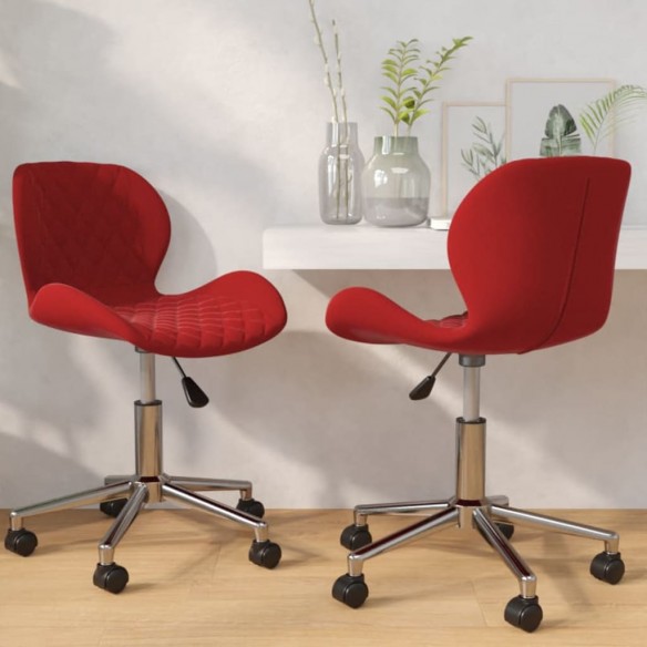 Chaises pivotantes salle à manger 2 pcs Rouge bordeaux Velours