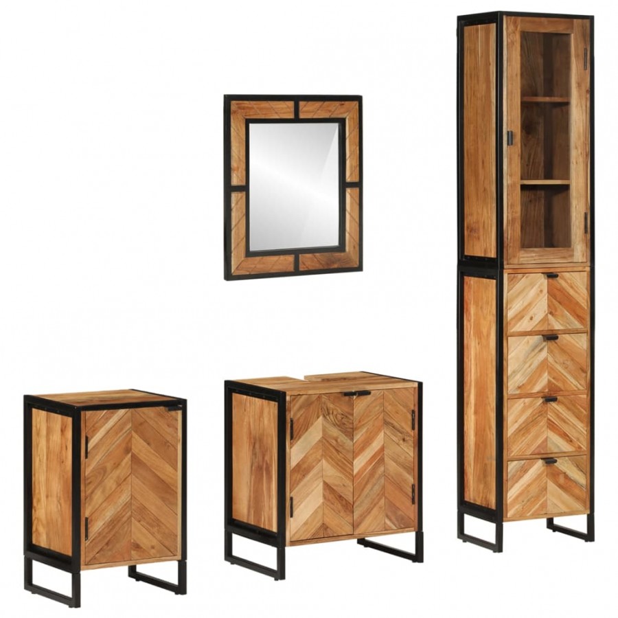 Ensemble de meubles salle de bain 4 pcs fer et bois d'acacia