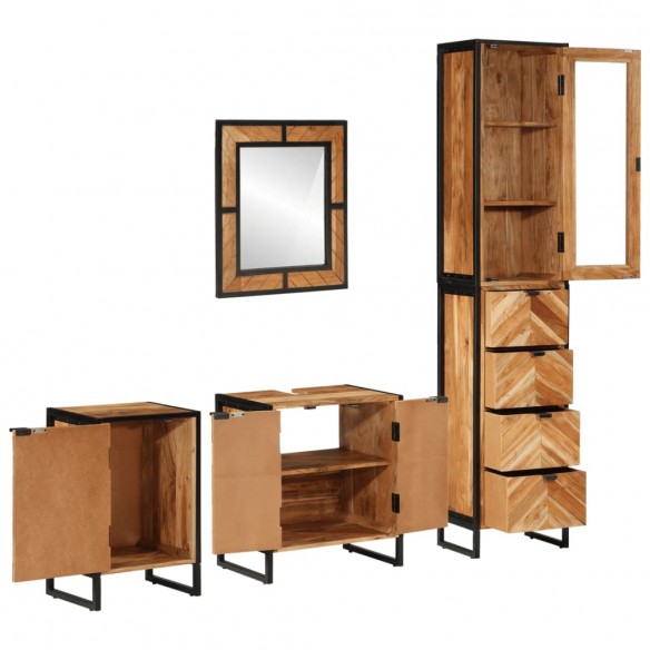 Ensemble de meubles salle de bain 4 pcs fer et bois d'acacia