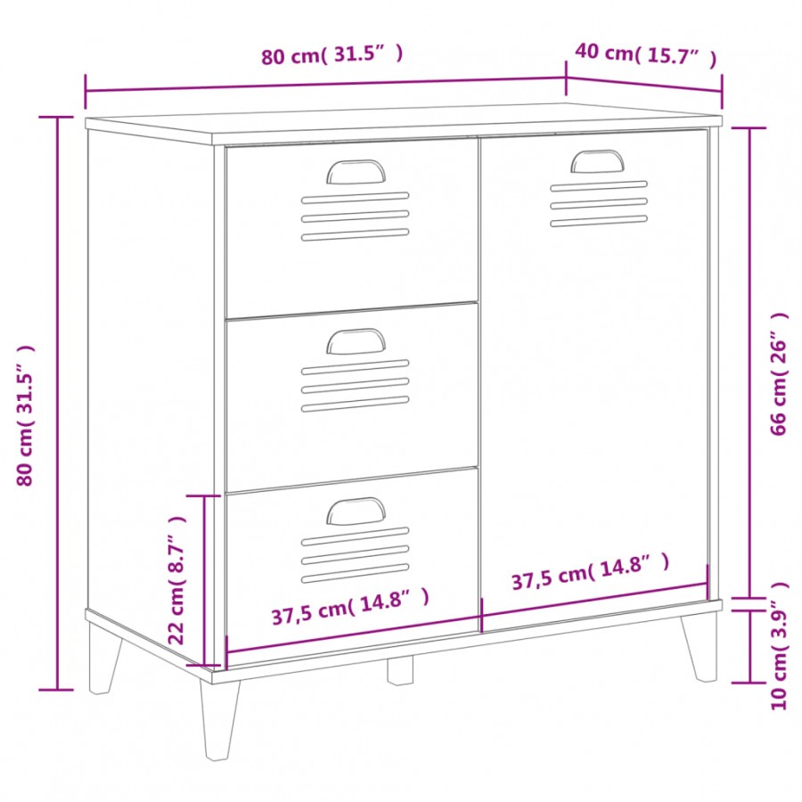 Buffet VIKEN blanc 80x40x80 cm bois massif de pin Buffet VIKEN blanc 80x40x80 cm bois massif de pin