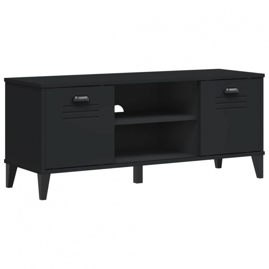 Banc à chaussures VIKEN noir 106x35x45 cm bois massif de pin