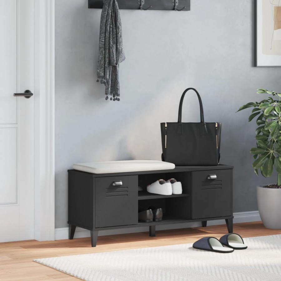 Banc à chaussures VIKEN noir 106x35x45 cm bois massif de pin