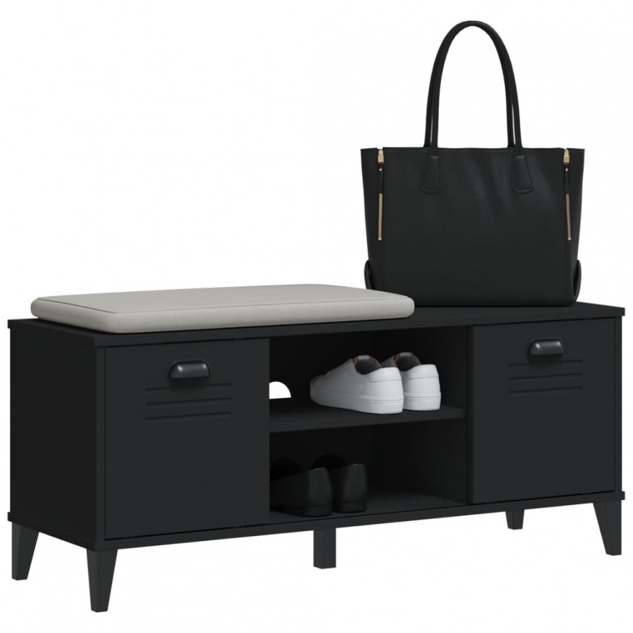 Banc à chaussures VIKEN noir 106x35x45 cm bois massif de pin