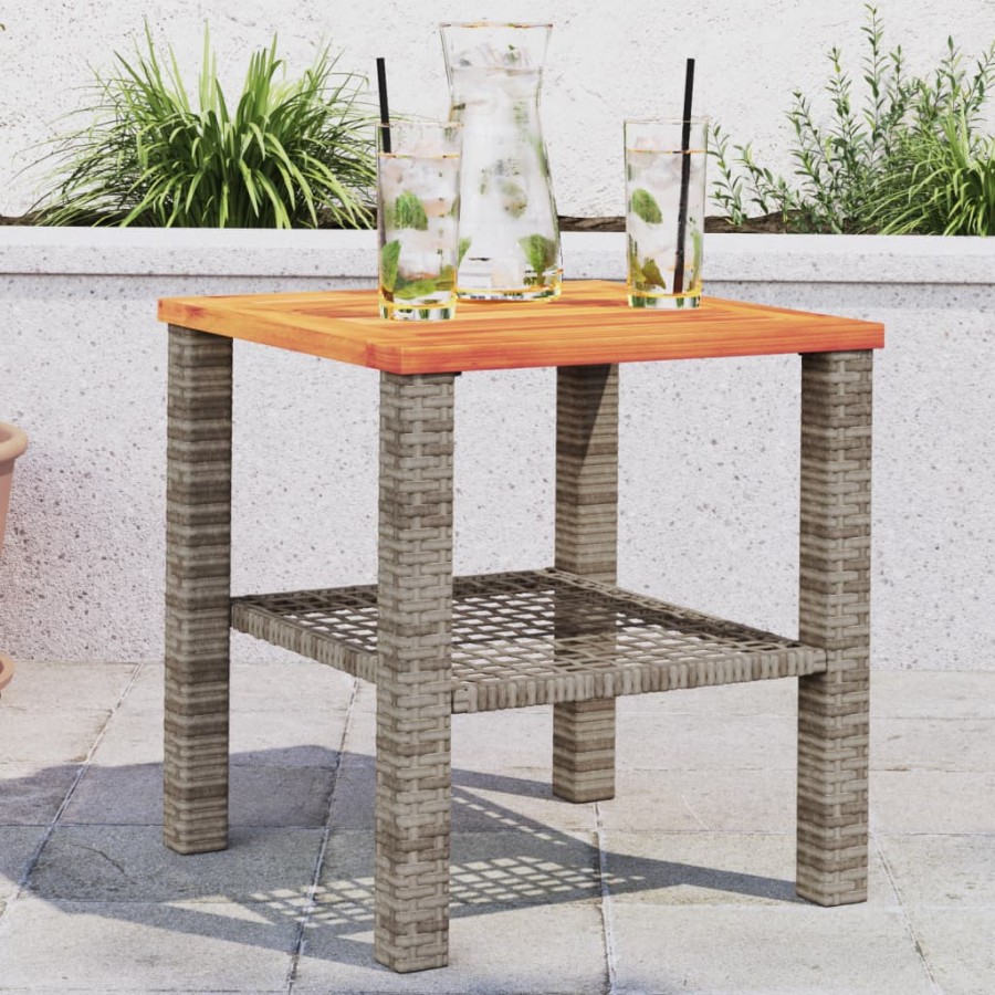 Table de jardin gris 40x40x42 cm résine tressée et bois acacia