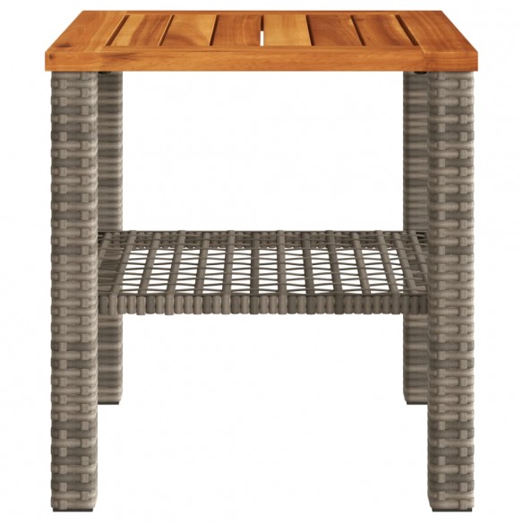 Table de jardin gris 40x40x42 cm résine tressée et bois acacia