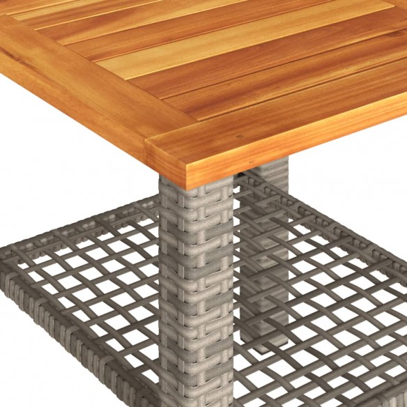 Table de jardin gris 40x40x42 cm résine tressée et bois acacia