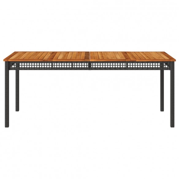 Table de jardin noir 180x90x75 cm résine tressée et bois acacia