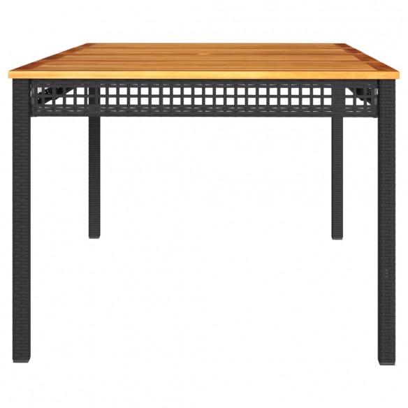 Table de jardin noir 180x90x75 cm résine tressée et bois acacia