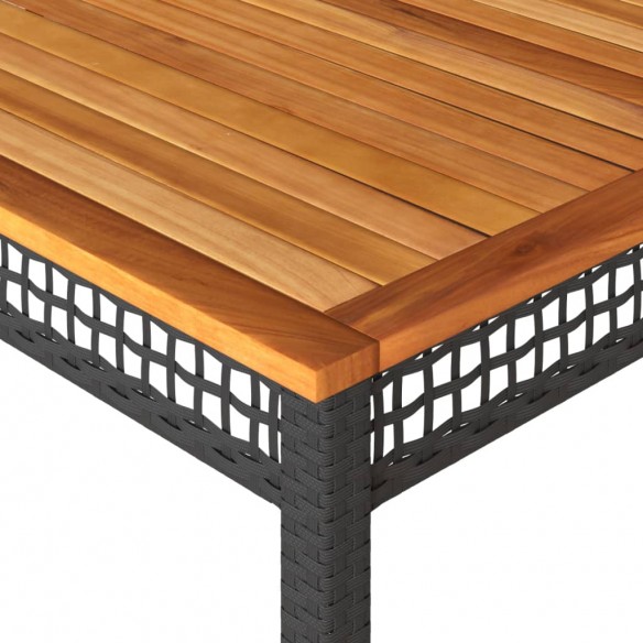 Table de jardin noir 180x90x75 cm résine tressée et bois acacia