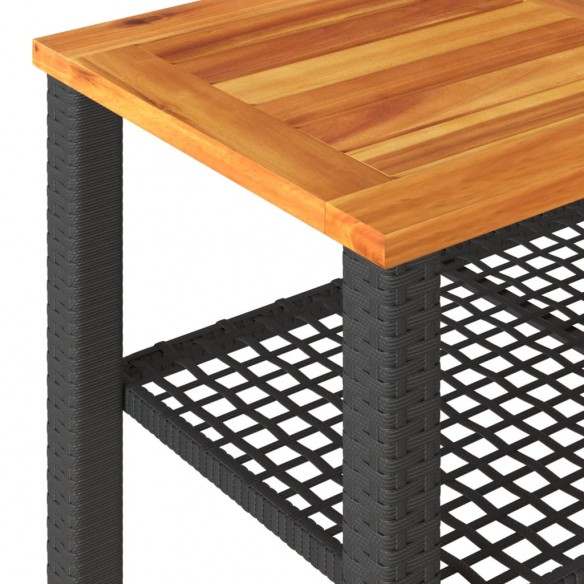 Table de jardin noir 70x38x42 cm résine tressée et bois acacia