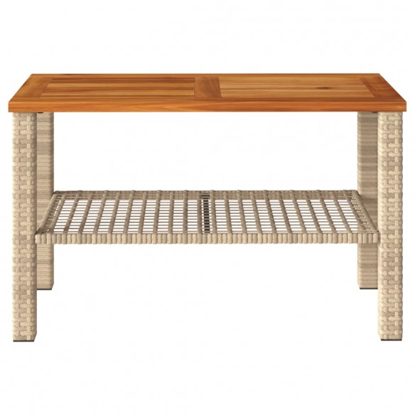 Table de jardin beige 70x38x42 cm résine tressée et bois acacia