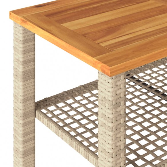 Table de jardin beige 70x38x42 cm résine tressée et bois acacia