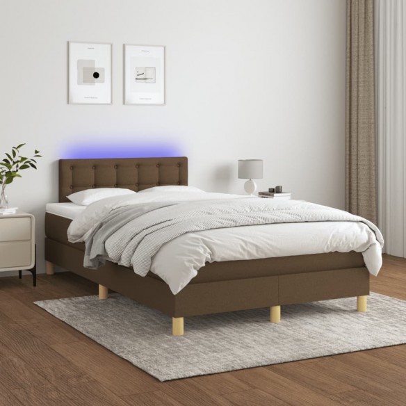 Cadre de lit matelas et LED marron foncé 120x190 cm