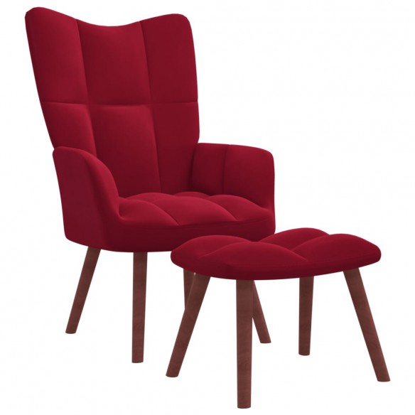 Chaise de relaxation avec repose-pied Rouge bordeaux Velours