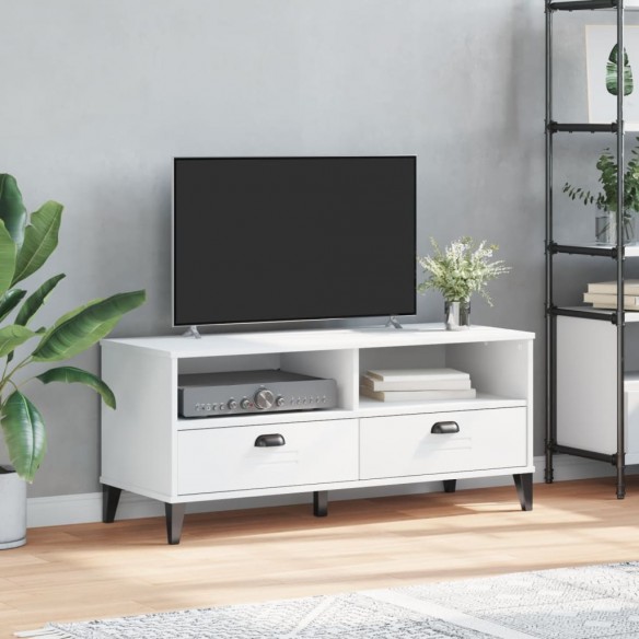 Meuble TV VIKEN blanc bois de pin solide