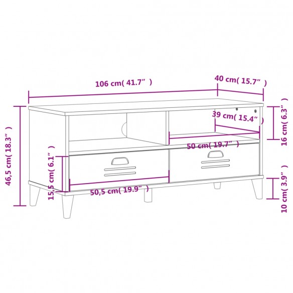 Meuble TV VIKEN blanc bois de pin solide