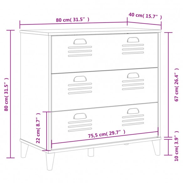 Commode VIKEN blanc bois de pin solide