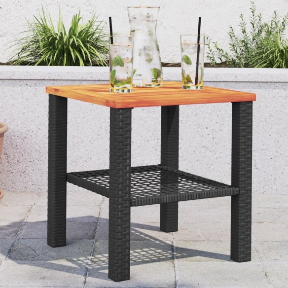 Table de jardin noir 40x40x42 cm résine tressée et bois acacia