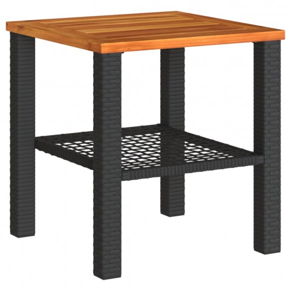 Table de jardin noir 40x40x42 cm résine tressée et bois acacia