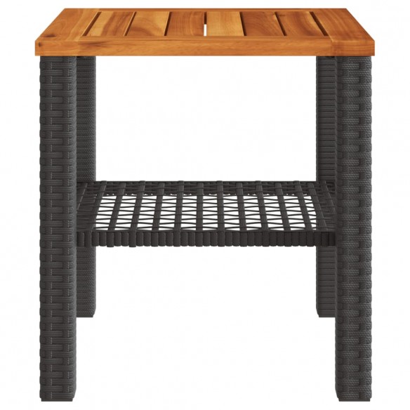 Table de jardin noir 40x40x42 cm résine tressée et bois acacia