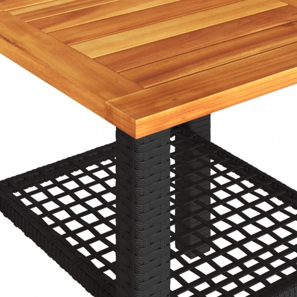 Table de jardin noir 40x40x42 cm résine tressée et bois acacia