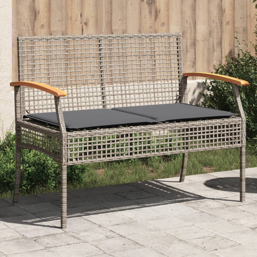 Banc de jardin avec coussin gris résine tressée et acacia