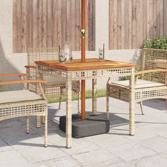 Table de jardin beige 80x80x75 cm résine tressée et bois acacia