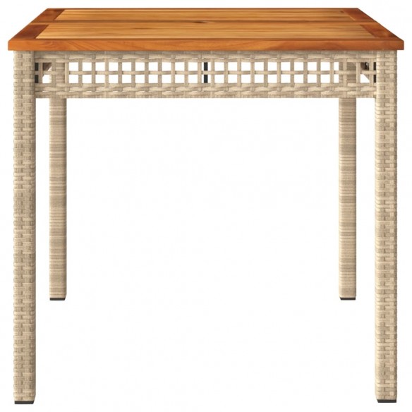 Table de jardin beige 80x80x75 cm résine tressée et bois acacia