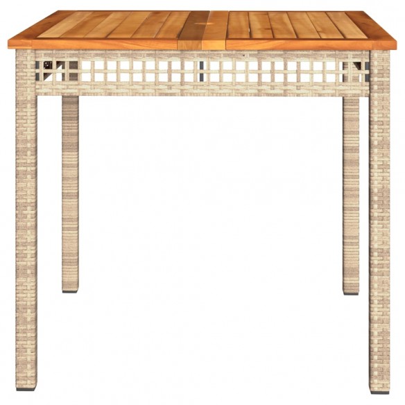 Table de jardin beige 80x80x75 cm résine tressée et bois acacia